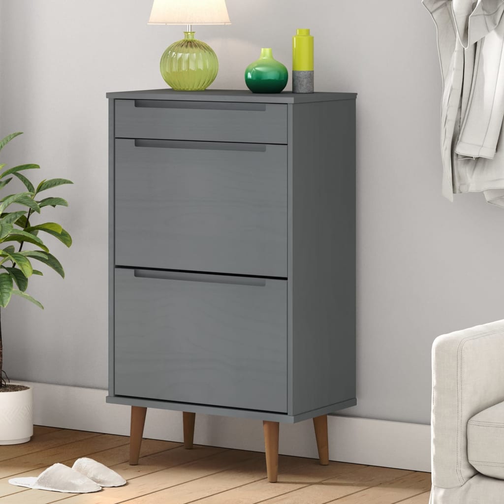 Schoenenkast Molde 59,5X35X103 Cm Massief Grenenhout Grijs