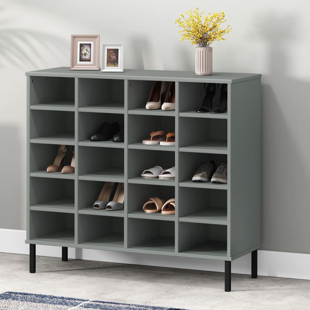 Schoenenrek Met Metalen Poten Oslo 95X35X86 Cm Grenen Grijs Wit