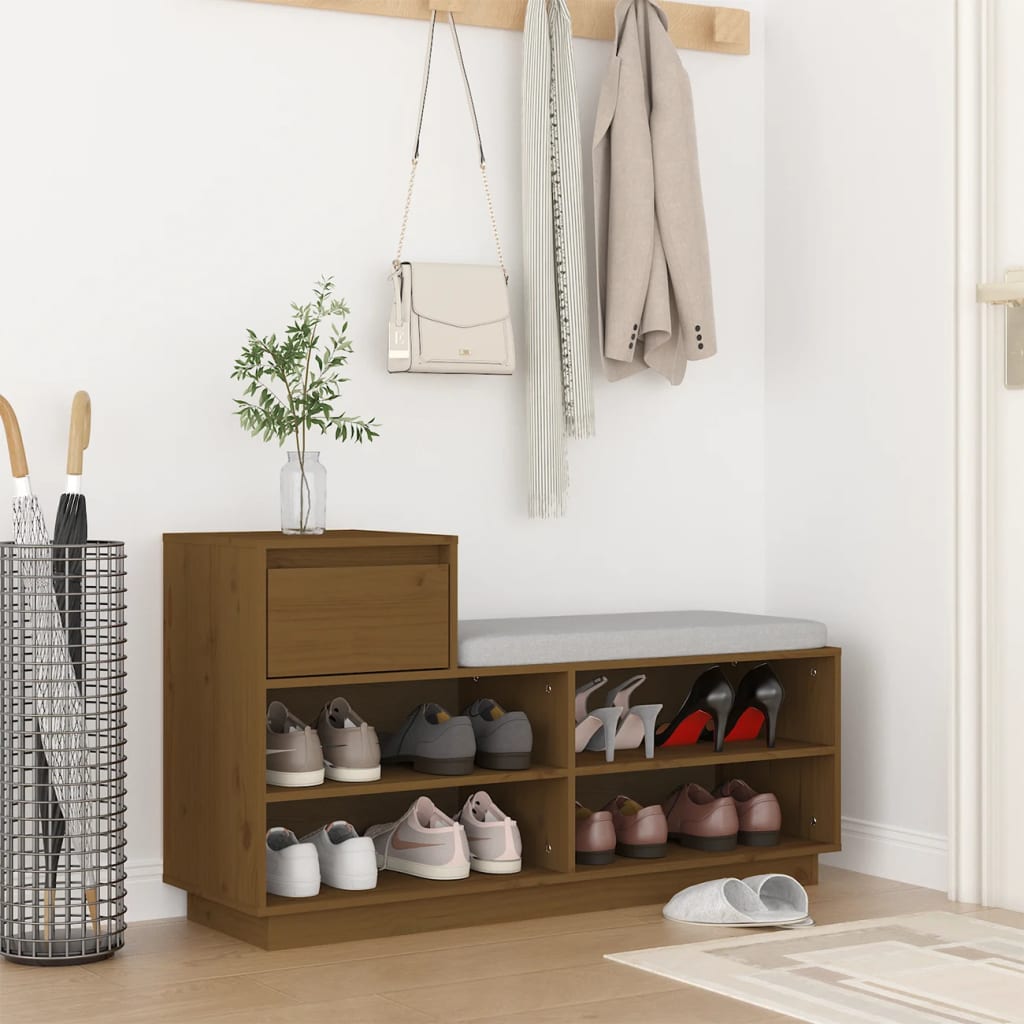 Schoenenkast 110X34X61 Cm Massief Grenenhout Honingbruin