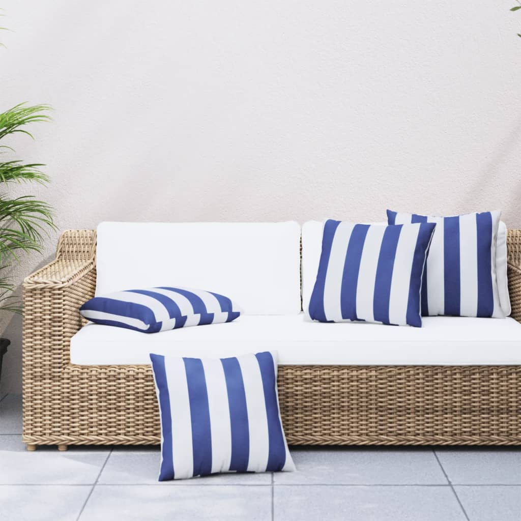 Sierkussens 4 St Gestreept 50X50 Cm Stof Blauw En Wit