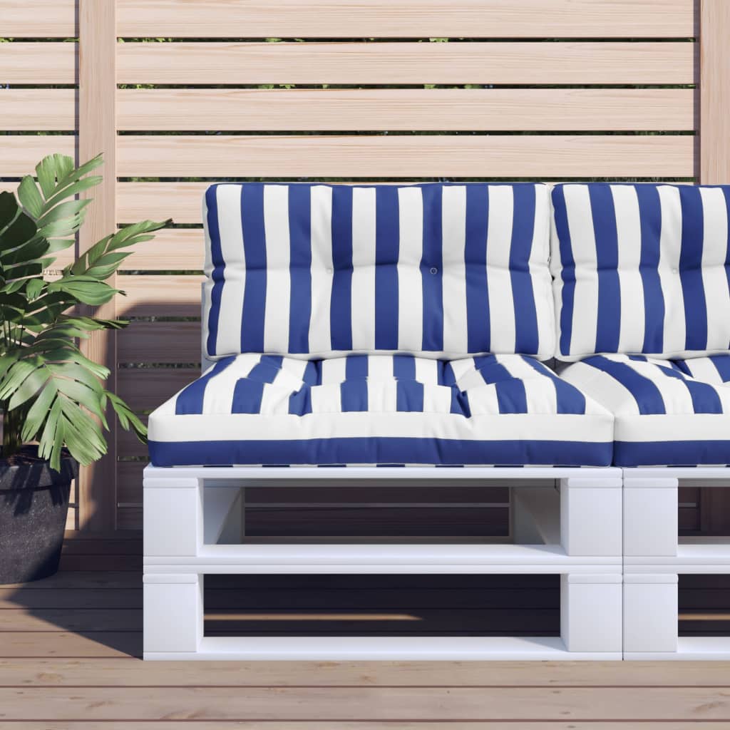 Palletkussens 2 St Stof Gestreept En Blauw En Wit