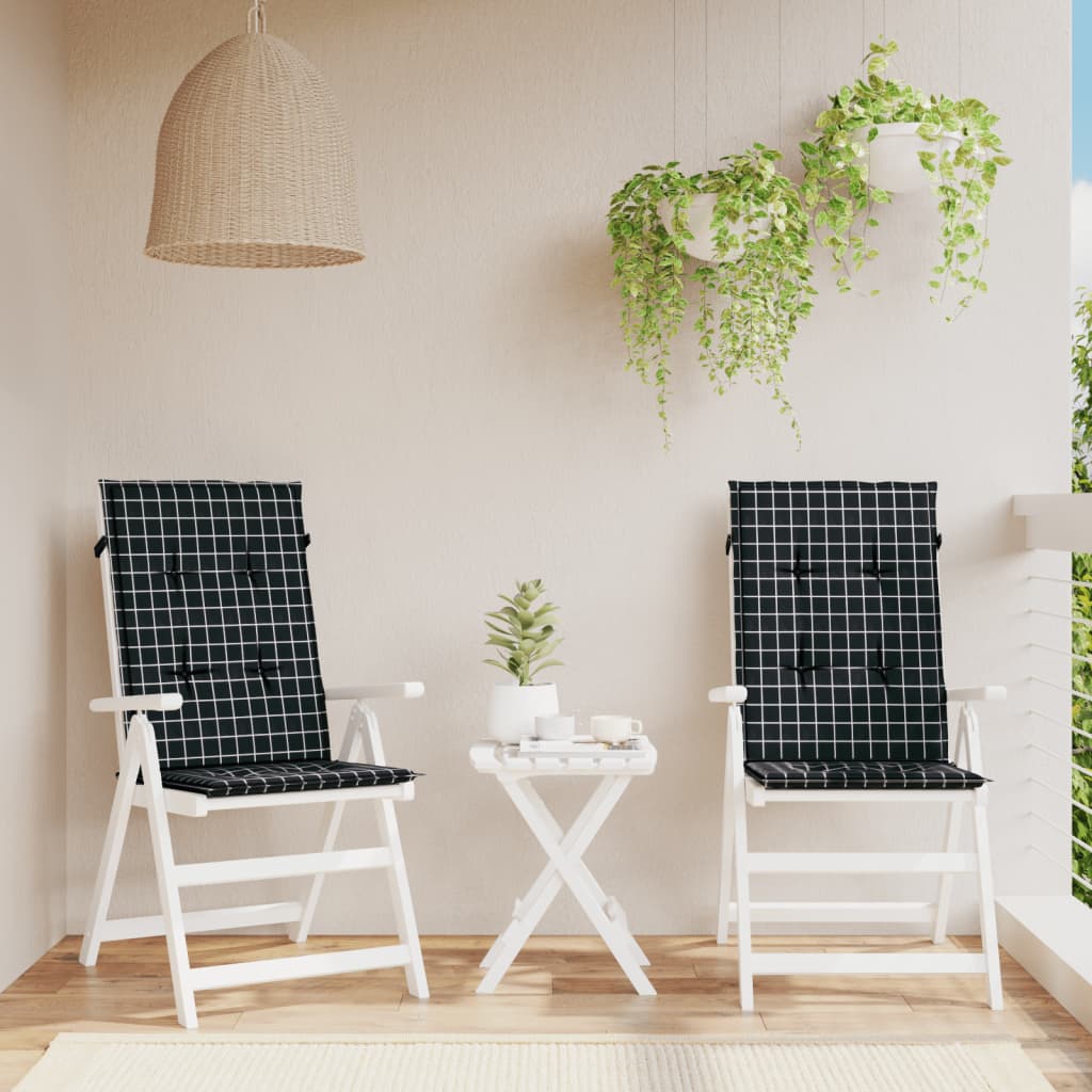 Stoelkussens 2 St Hoge Rug Ruitpatroon Stof Zwart