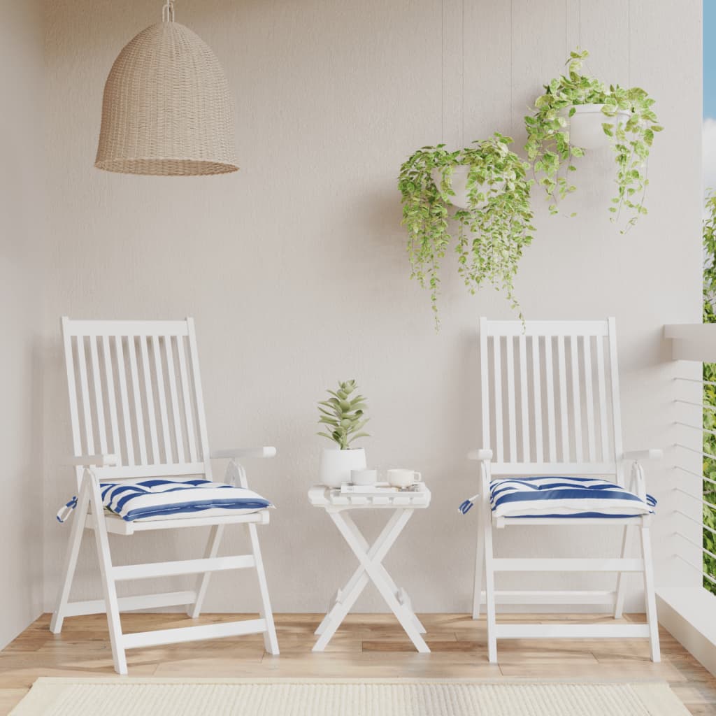Stoelkussens 2 St 50X50X7 Cm Stof Gestreept Wit En Blauw
