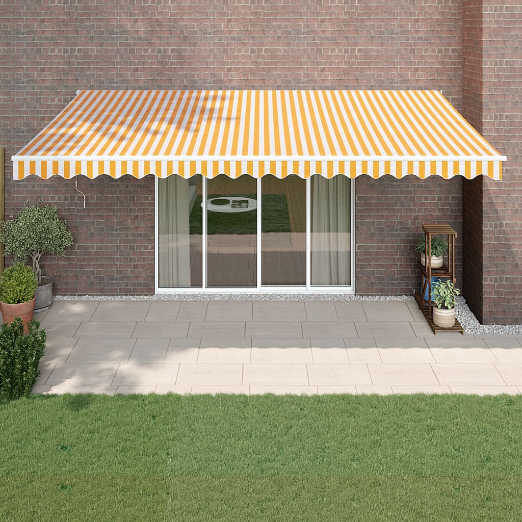 Luifel Uittrekbaar Stof En Aluminium En Geel En Wit (Wit Frame)