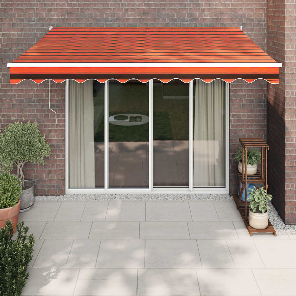 Luifel Uittrekbaar 3,5X2,5 M Stof En Aluminium En Oranje En Bruin (Wit Frame)