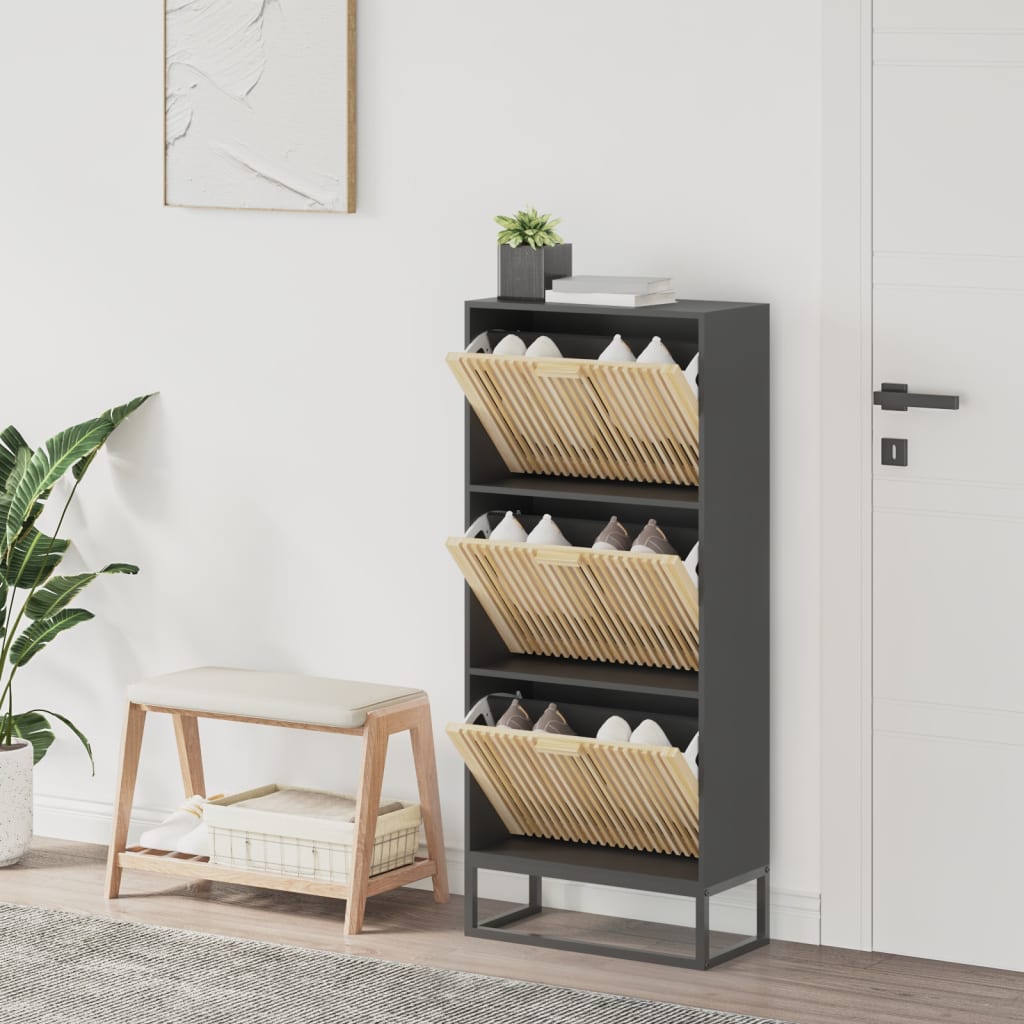 Schoenenkast 52X25X120 Cm Bewerkt Hout Zwart