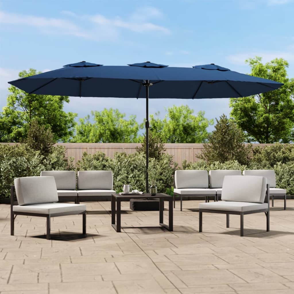 Parasol Dubbel Dak Met Led 449X265 Cm Azuur