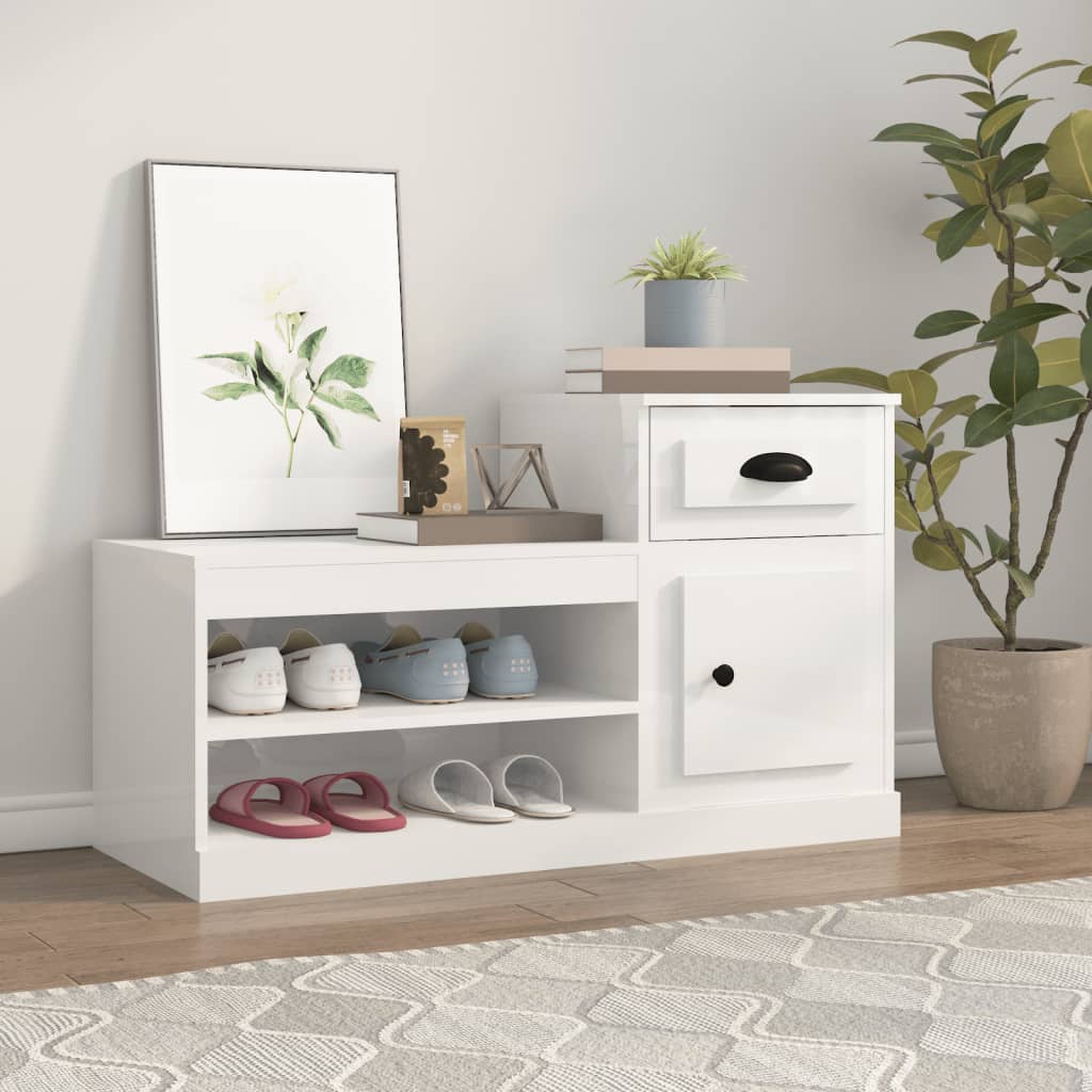 Schoenenkast 100X42X60 Cm Bewerkt Hout Hoogglans Wit