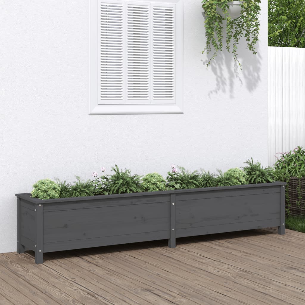 Plantenbak Verhoogd 199,5X40X39 Cm Massief Grenenhout Grijs