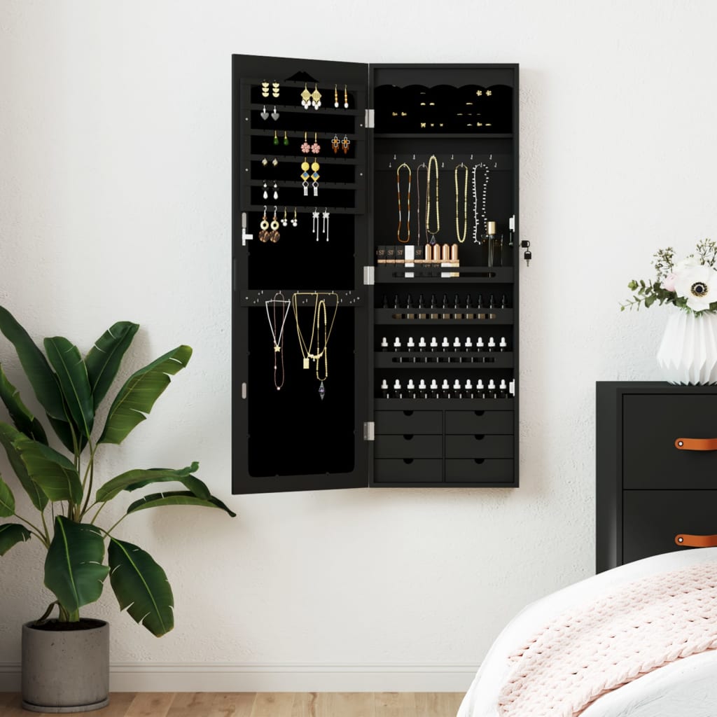 Sieradenkast Met Spiegel Wandgemonteerd 37,5X10X106 Cm Zwart