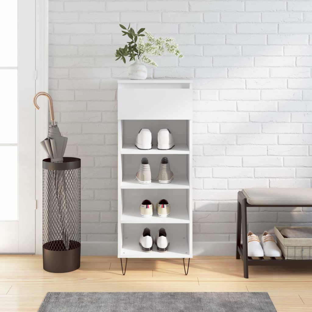 Schoenenkast 40X36X105 Cm Bewerkt Hout Hoogglans Wit