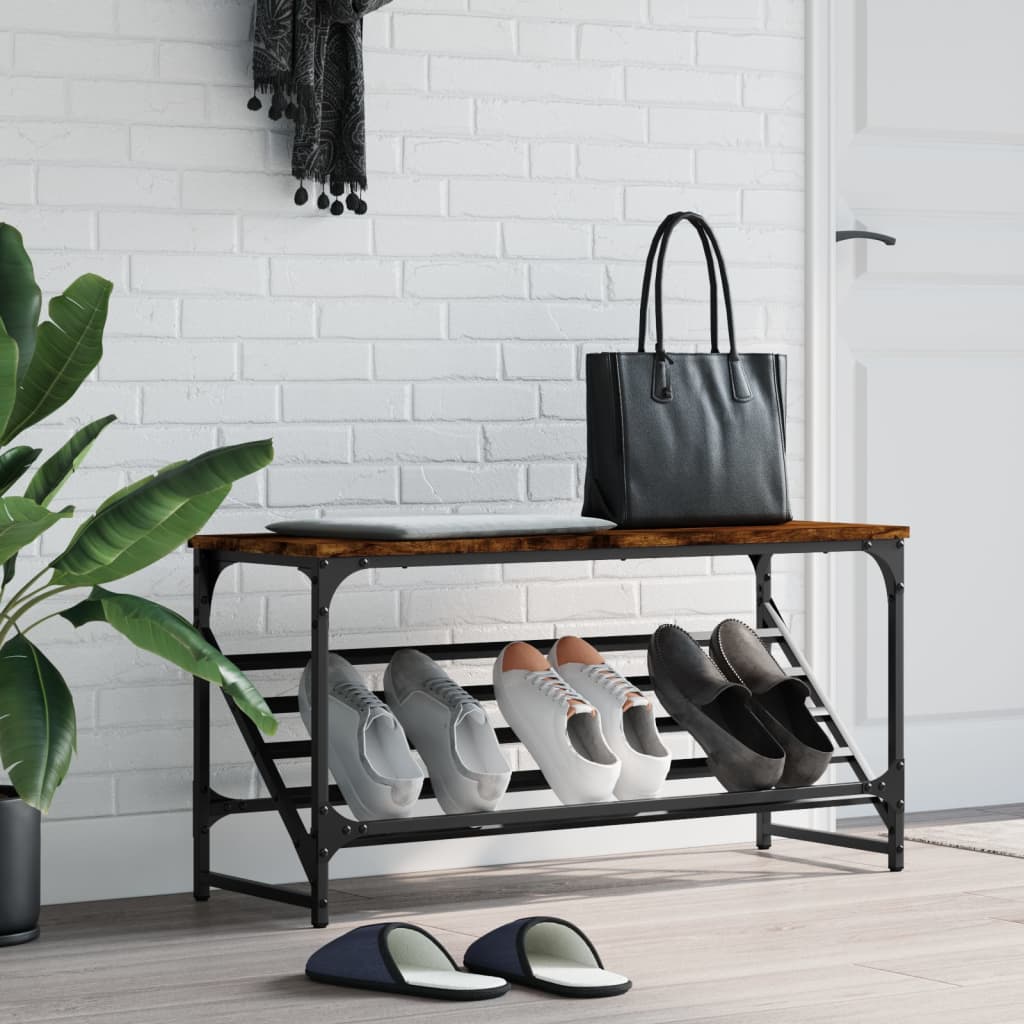Schoenenrek 90X30X Bewerkt Hout Kleurig Gerookt Eiken