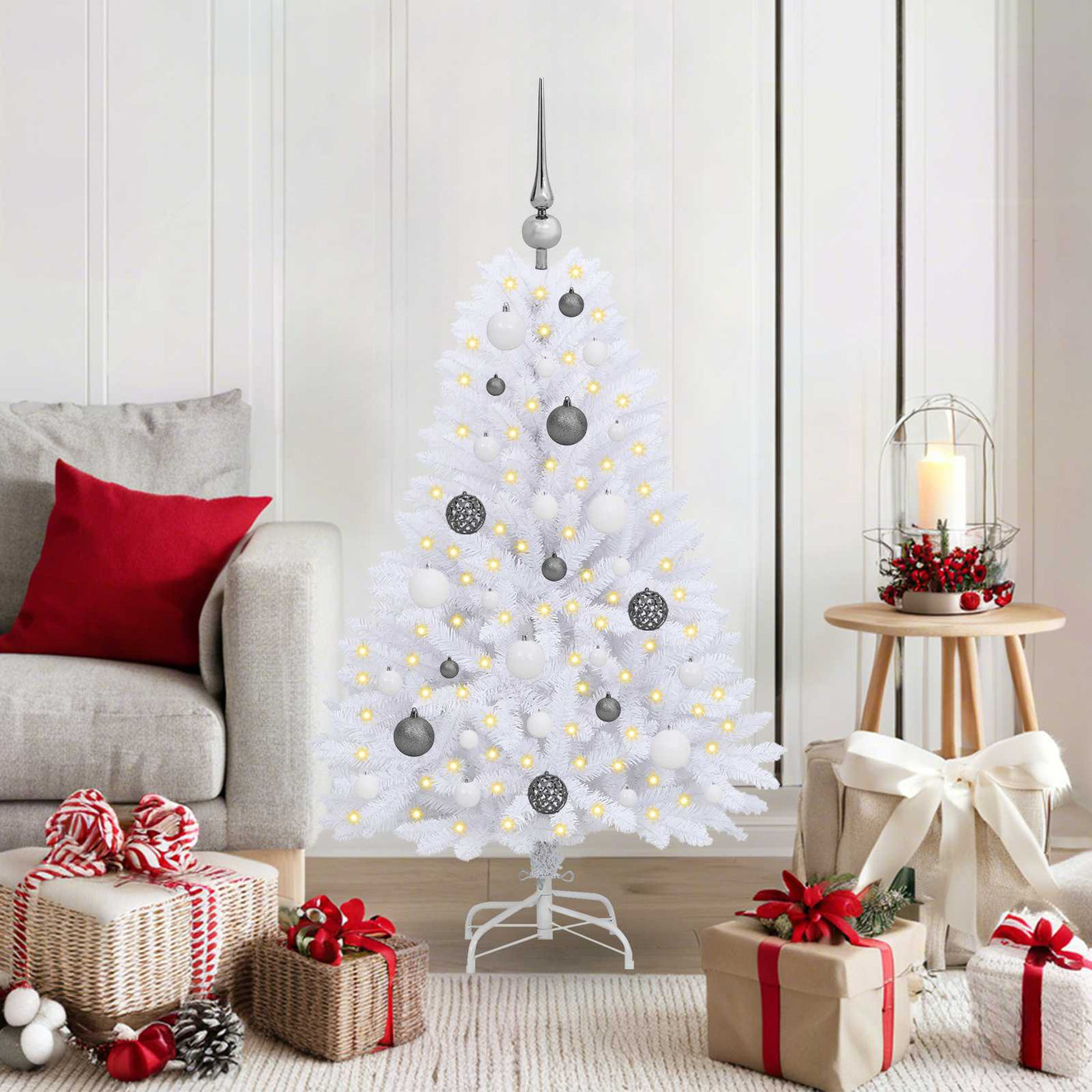vidaXL Sapin de Noël artificiel Blanc 68 x 68 x 120 cm PVC et métal