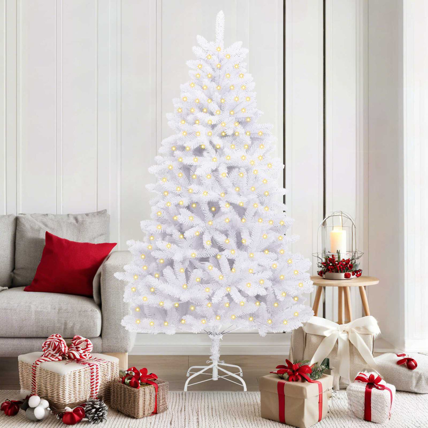vidaXL Sapin de Noël artificiel avec 300 LED Blanc 180 cm PVC et métal