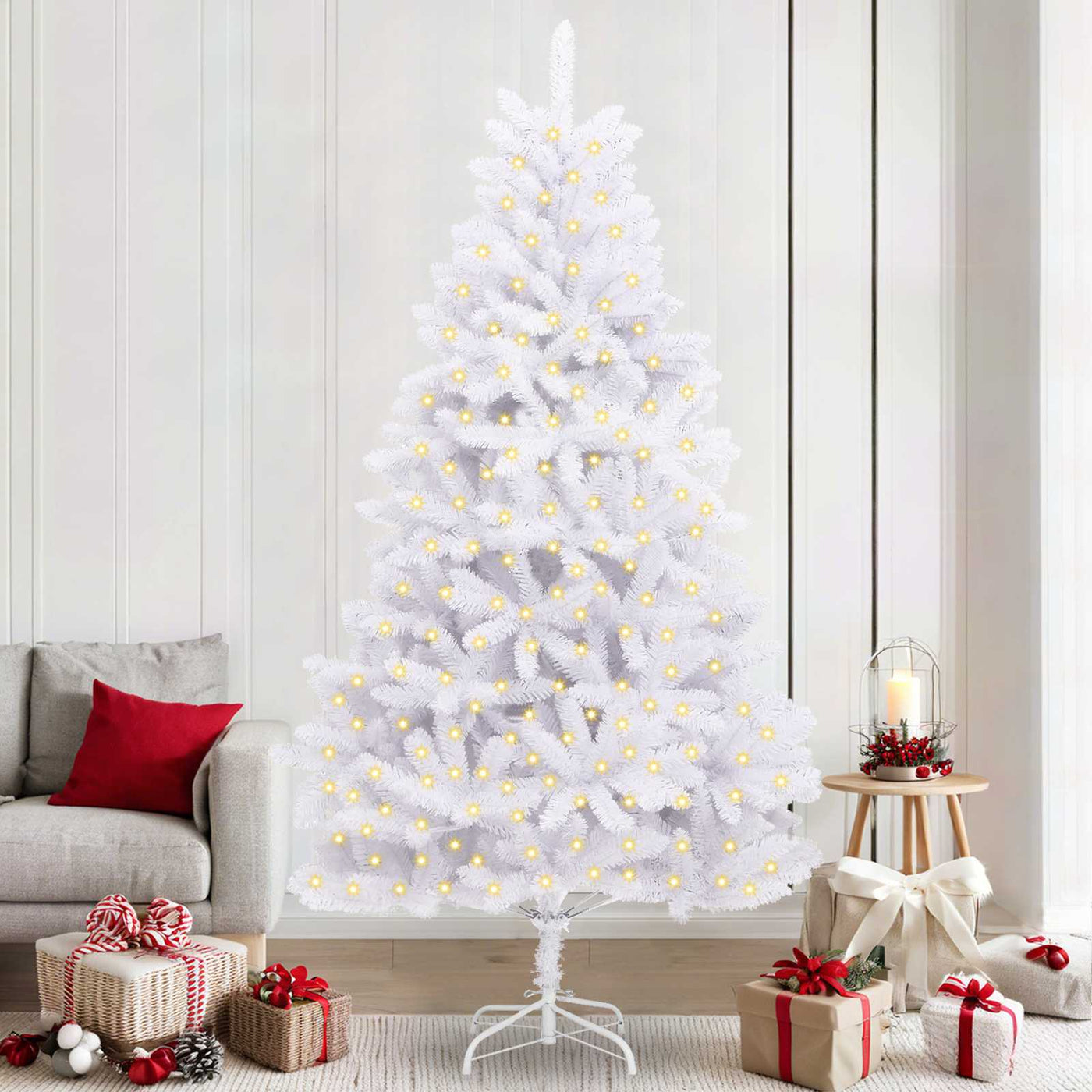vidaXL Sapin de Noël artificiel avec 300 LED Blanc 240 cm PVC et métal