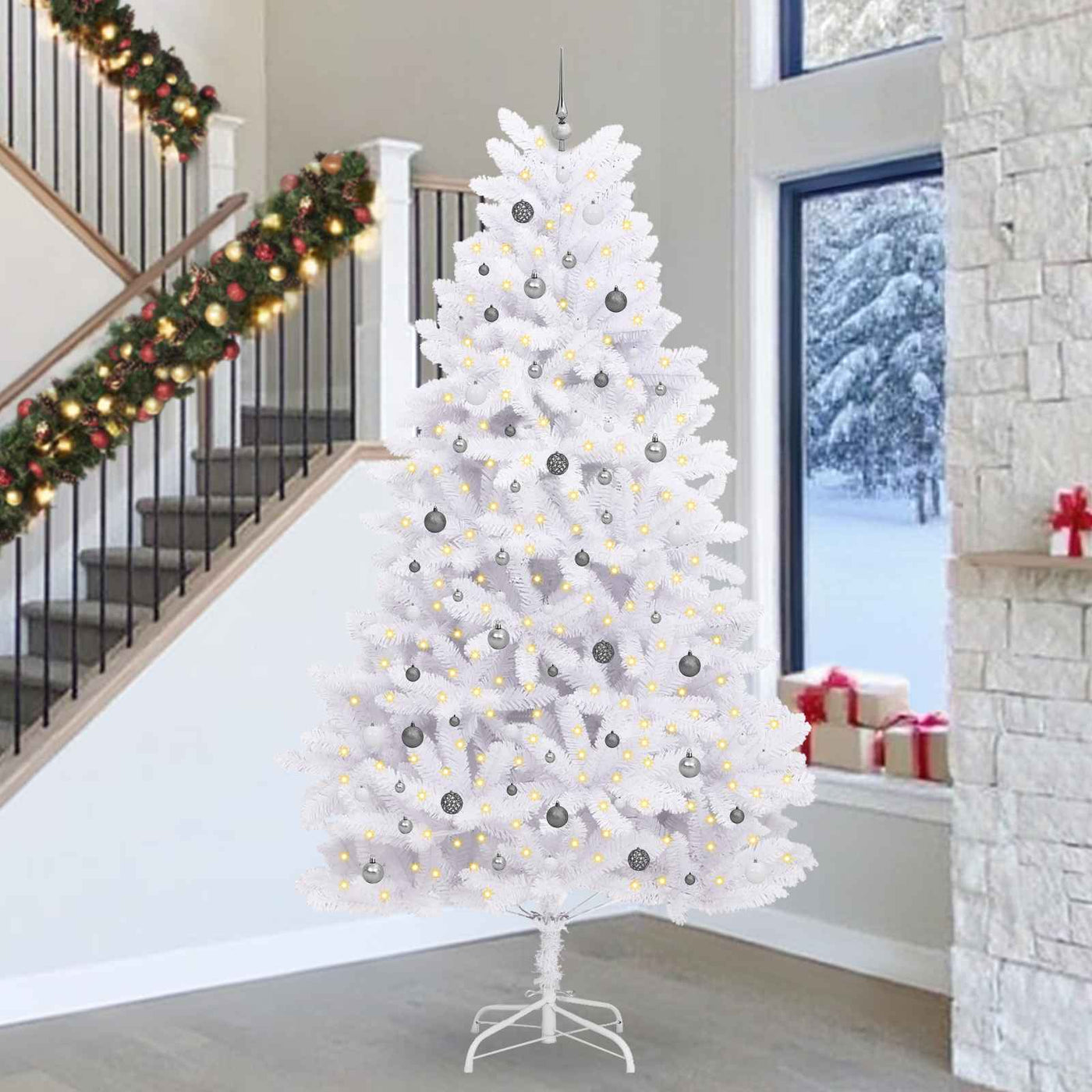 vidaXL Sapin de Noël artificiel Blanc 138 x 138 x 300 cm PVC et métal