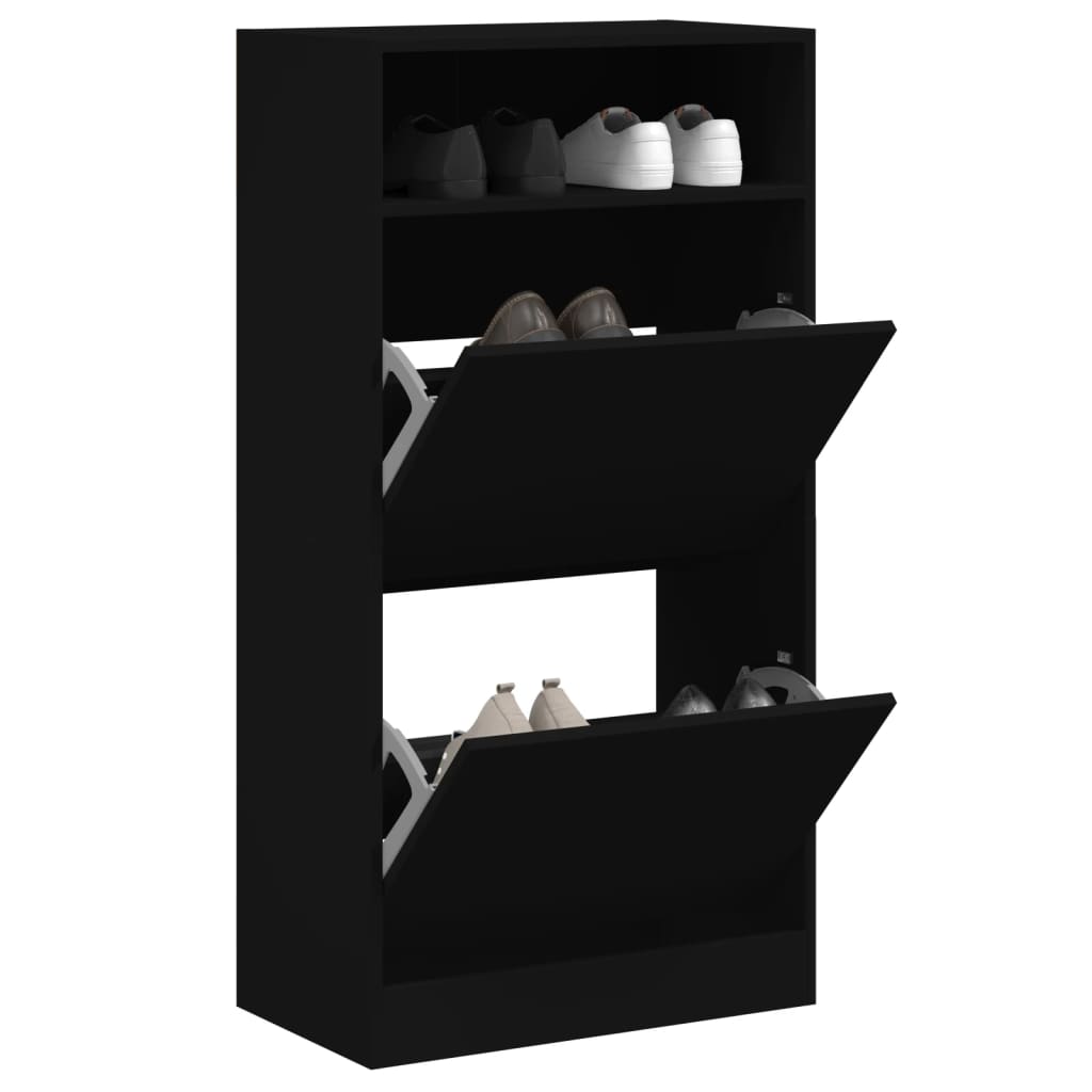 Schoenenkast 60X34X116 Cm Bewerkt Hout Zwart