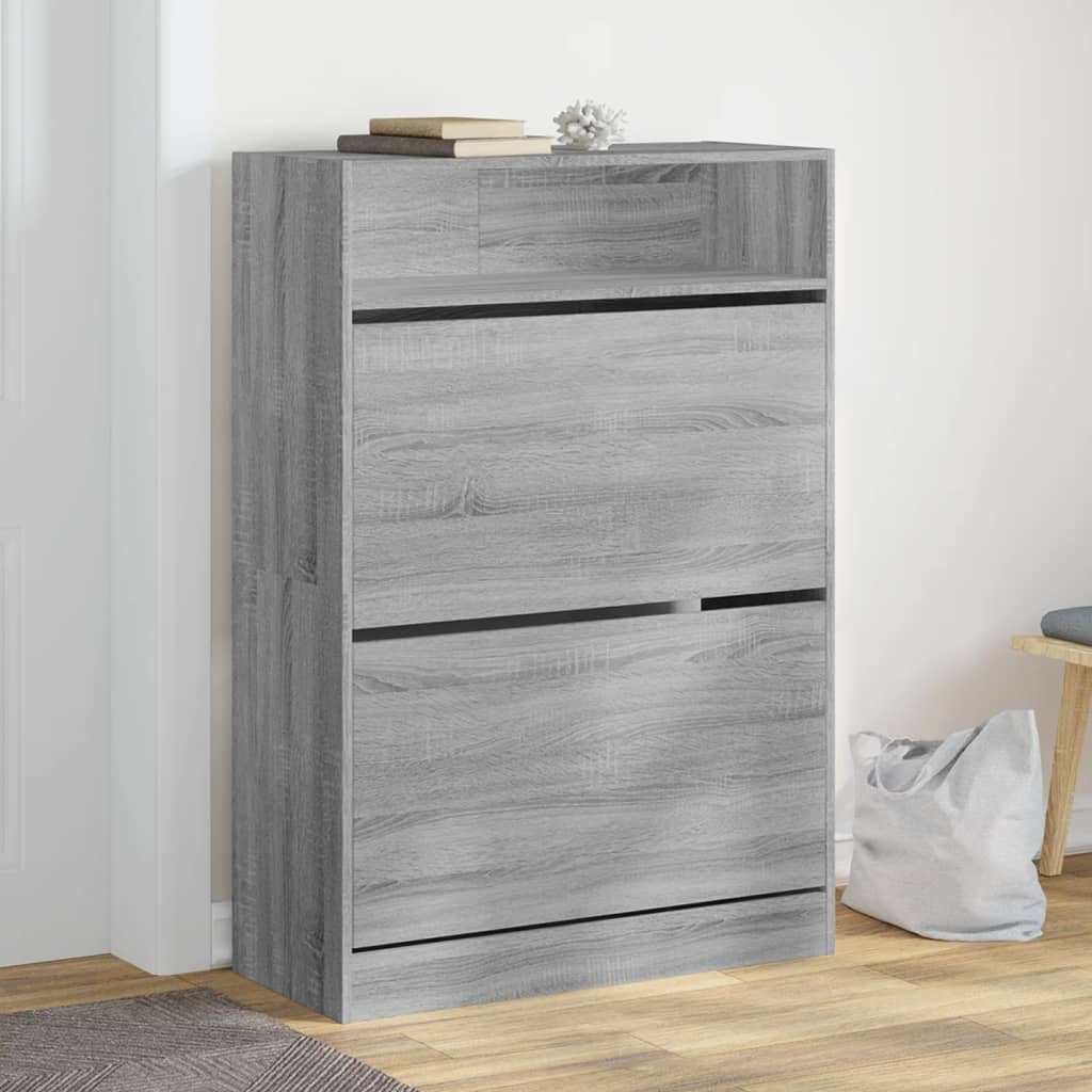 Schoenenkast Met 2 Klaplades 80X34X116 Cm Grijs Sonoma
