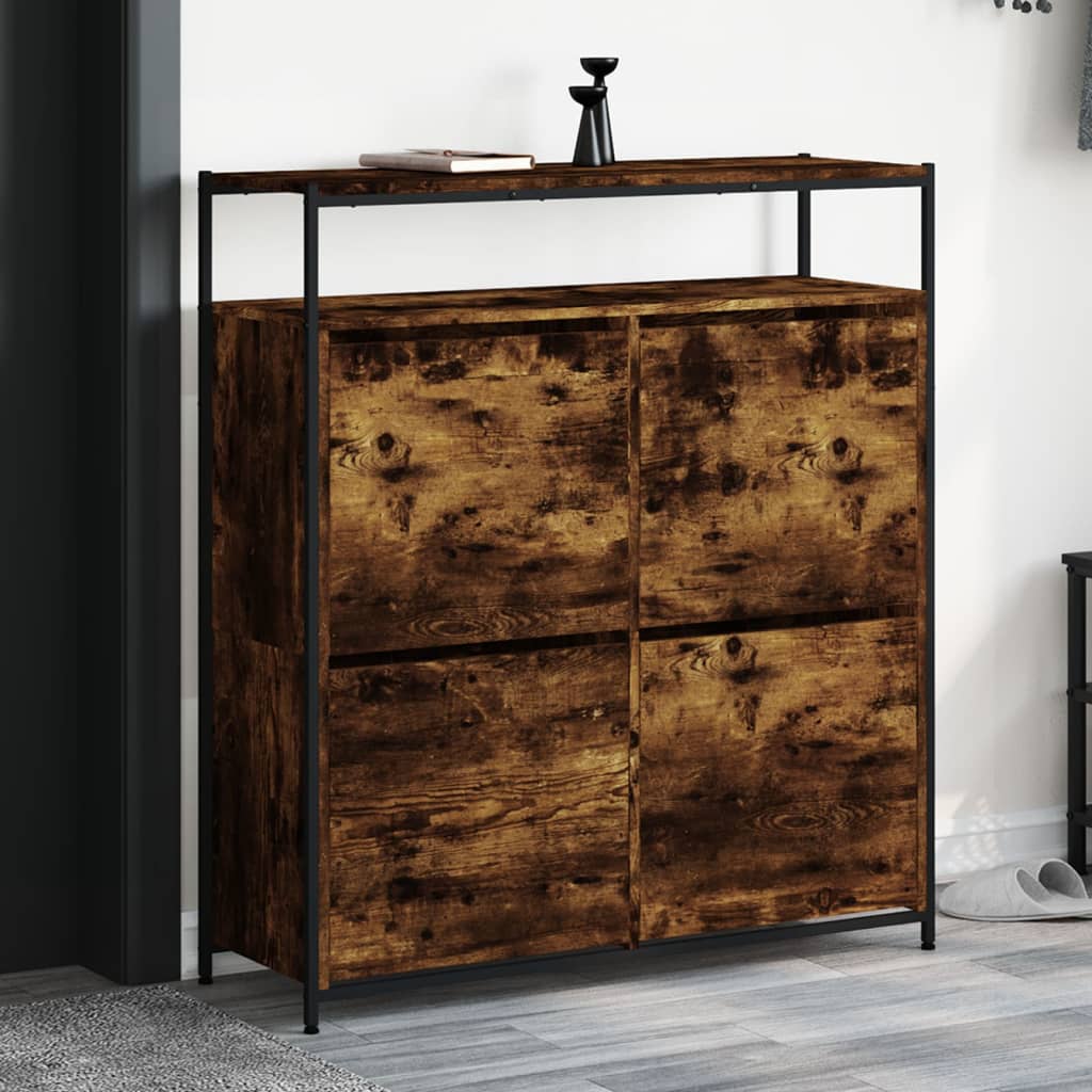 Schoenenkast Met 4 Klaplades 100X34X112 Cm Kleurig Gerookt Eiken