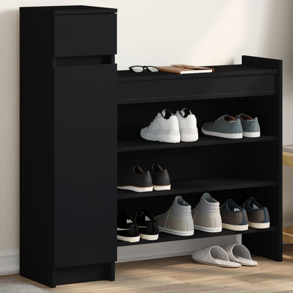 Schoenenkast 100,5X28X100 Cm Bewerkt Hout Zwart