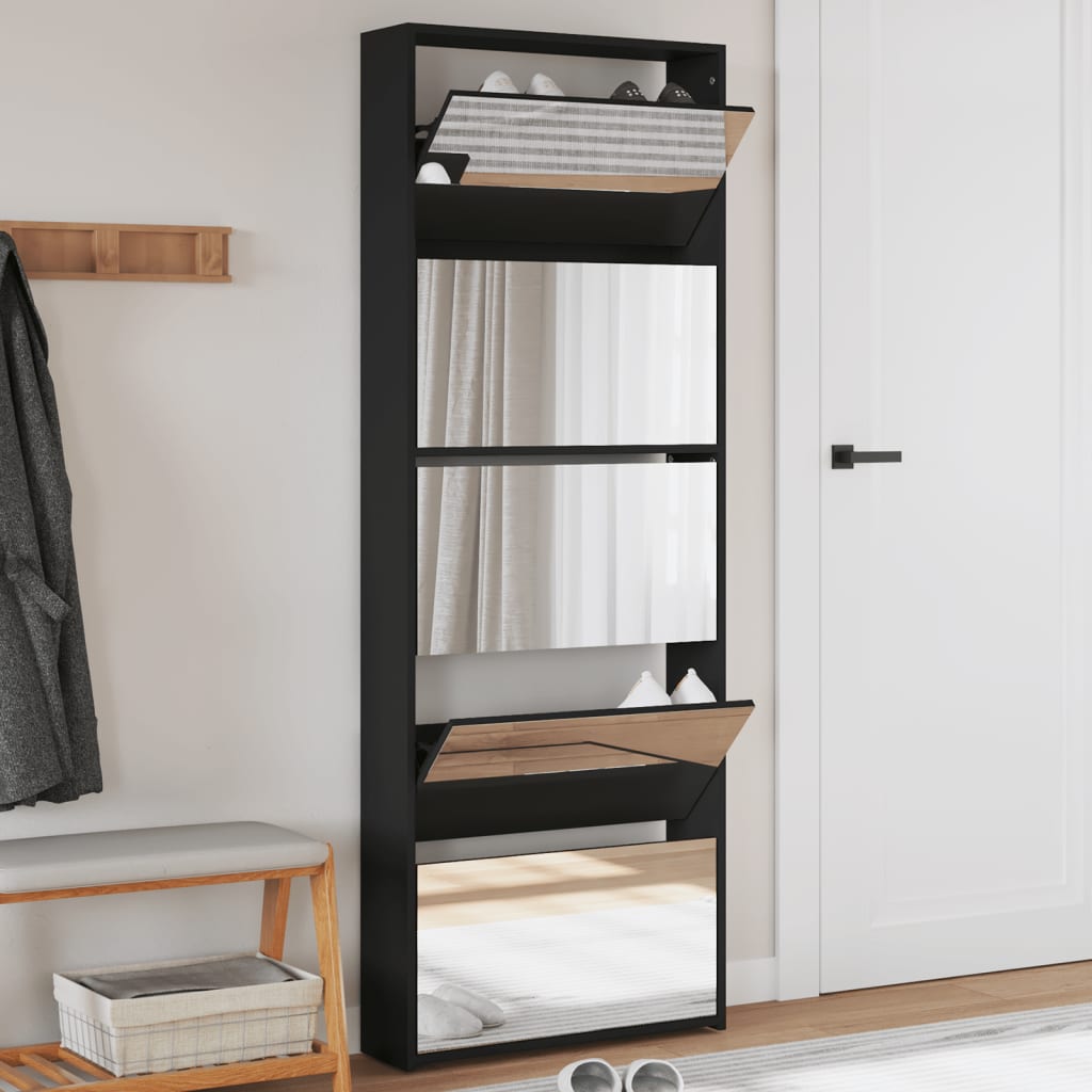 Schoenenkast Met Spiegel 5-Laags 63X17X169,5 Cm Zwart