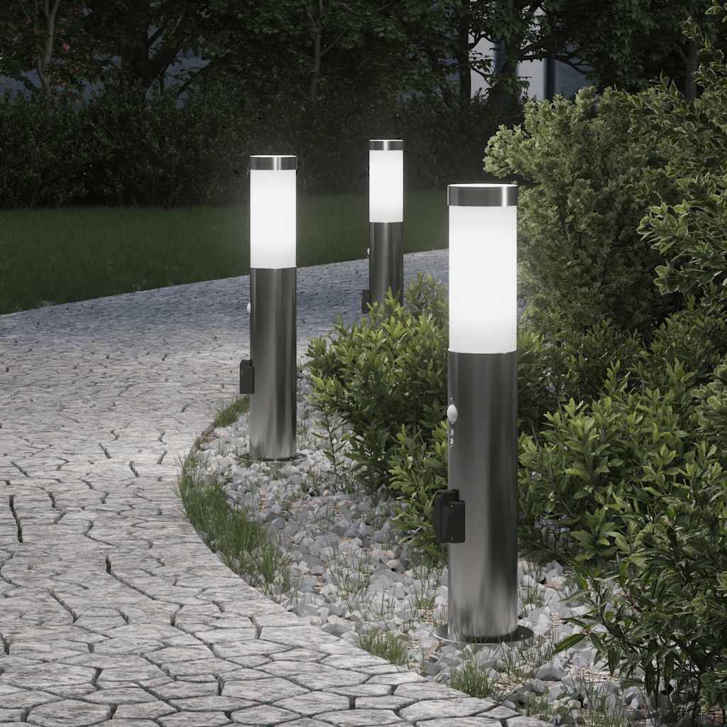 Bolderverlichting Met Sensor En Stopcontact 3 Stuks 50 Cm Roestvrij Staal Ip44