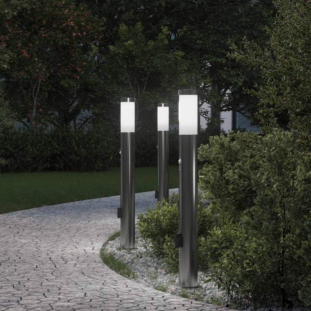 Bolderverlichting Met Sensor En Stopcontact 3 Stuks 80 Cm Roestvrij Staal Ip44