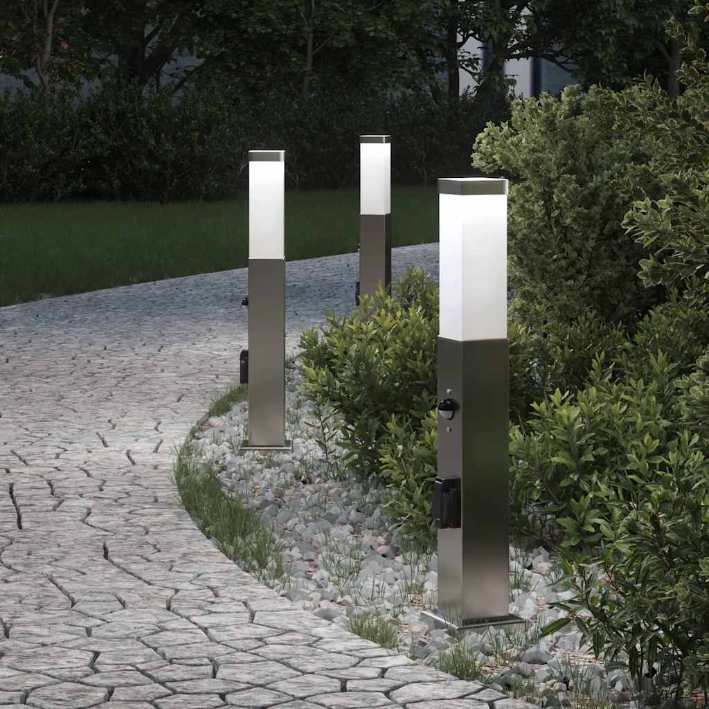 Bolderverlichting Met Sensor En Stopcontact 3 Stuks 50 Cm Roestvrij Staal Ip44