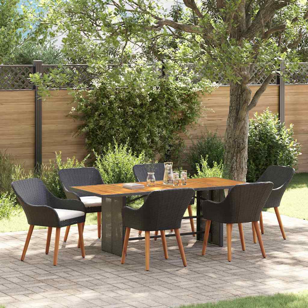 vidaXL Ensemble de salle à manger pour jardin 7 pcs Noir polyrotin