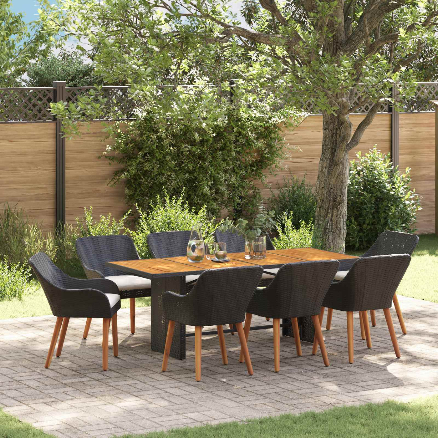vidaXL Ensemble de salle à manger pour jardin 9 pcs Noir polyrotin