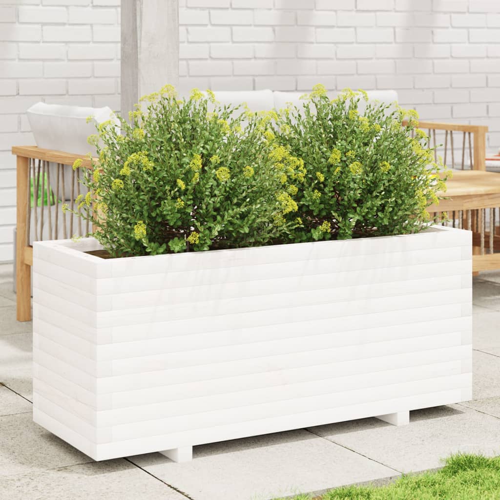 Plantenbak 110X40X49,5 Cm Massief Grenenhout Wit Wasbruin