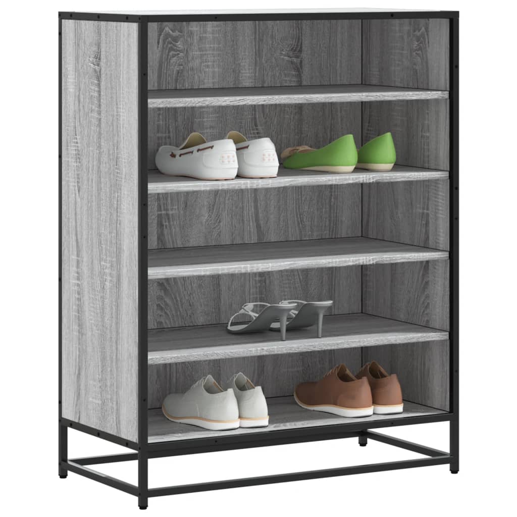 Schoenenkast 75X38X97,5 Cm Bewerkt Hout En Metaal Grijs Sonoma