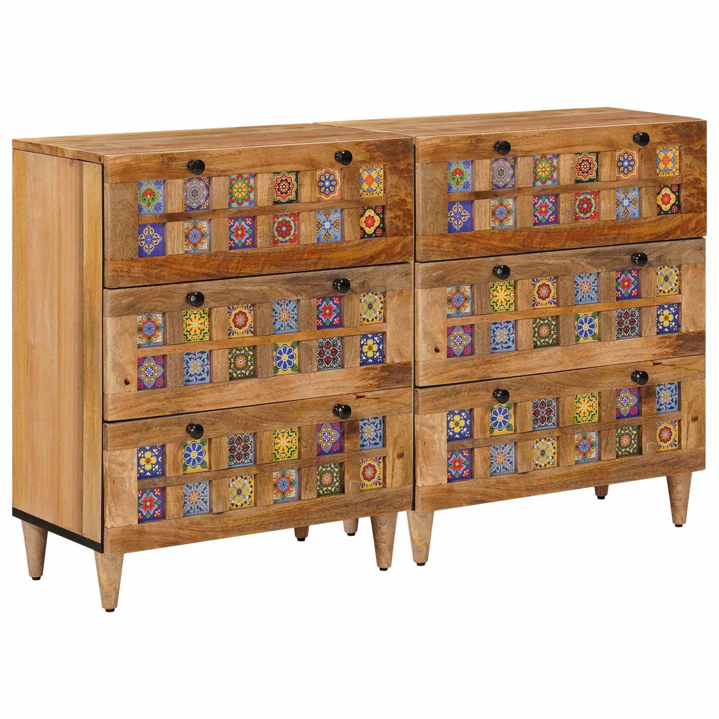 vidaXL Buffet 2 pcs Naturel 60 x 33 x 75 cm Bois de mangue massif