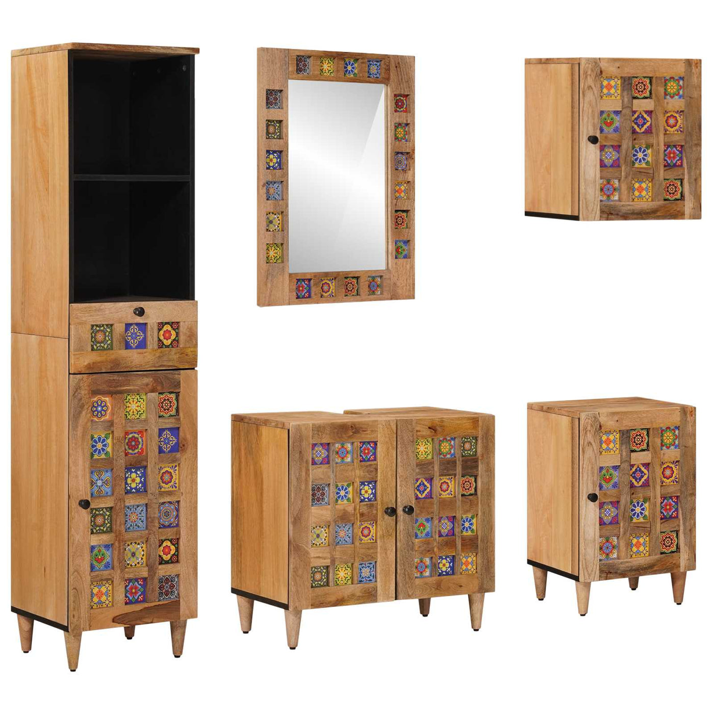 vidaXL Ensemble de mobilier de salle de bain avec tiroir 5 pcs Naturel