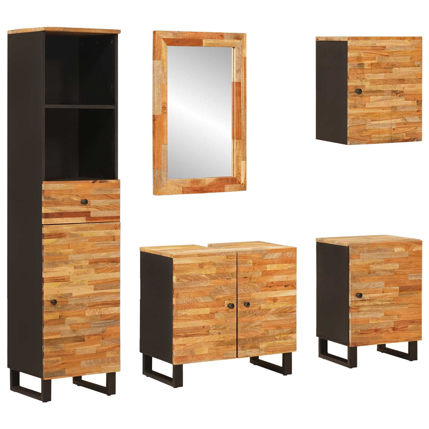 vidaXL Ensembles de salle de bain 5 pcs Naturel Bois de mangue massif