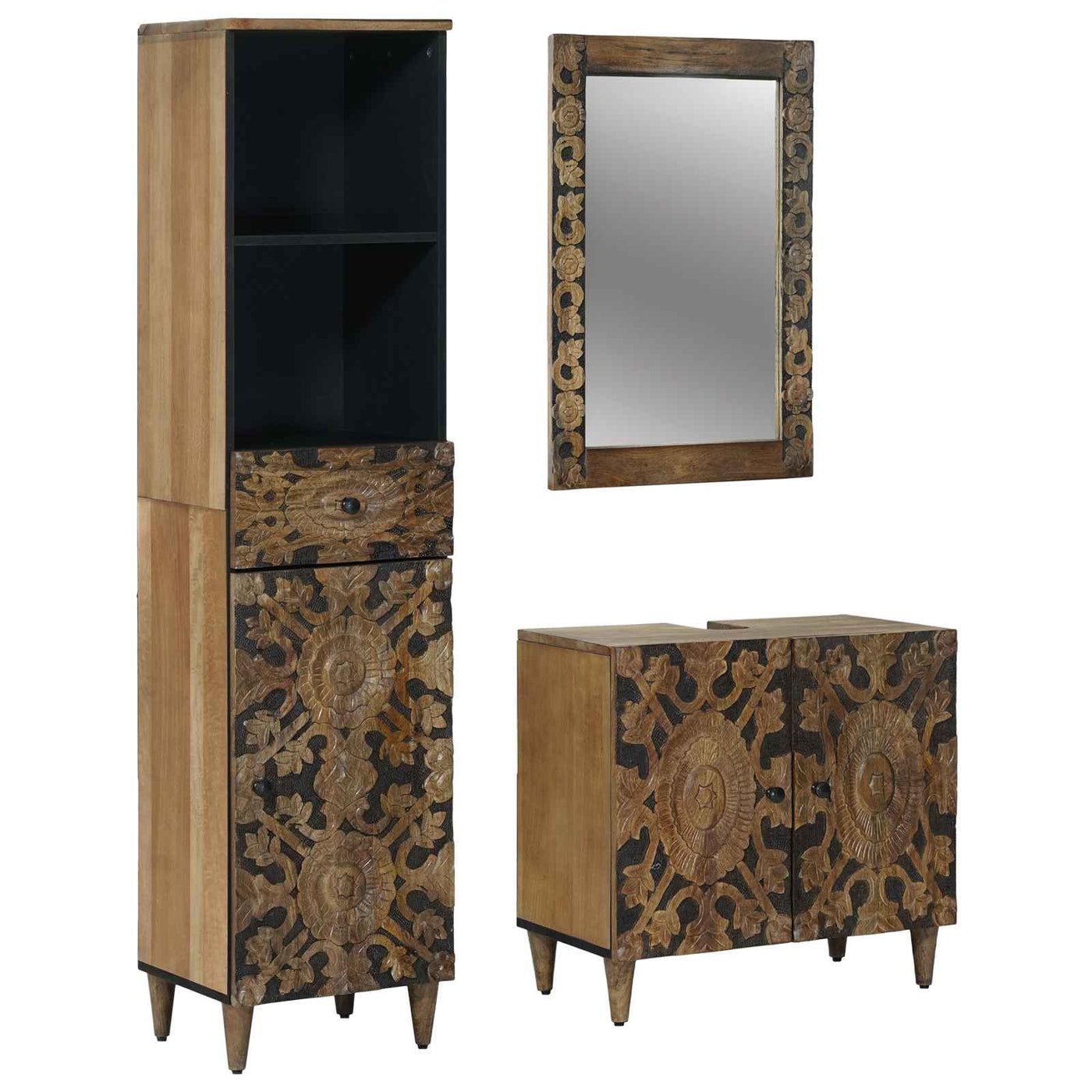 vidaXL Ensemble de mobilier de salle de bain avec tiroir 3 pcs Marron