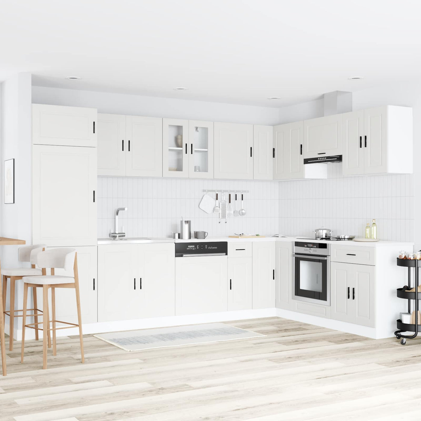 vidaXL Meuble sous évier Porto 2 pcs Blanc Bois d'ingénierie
