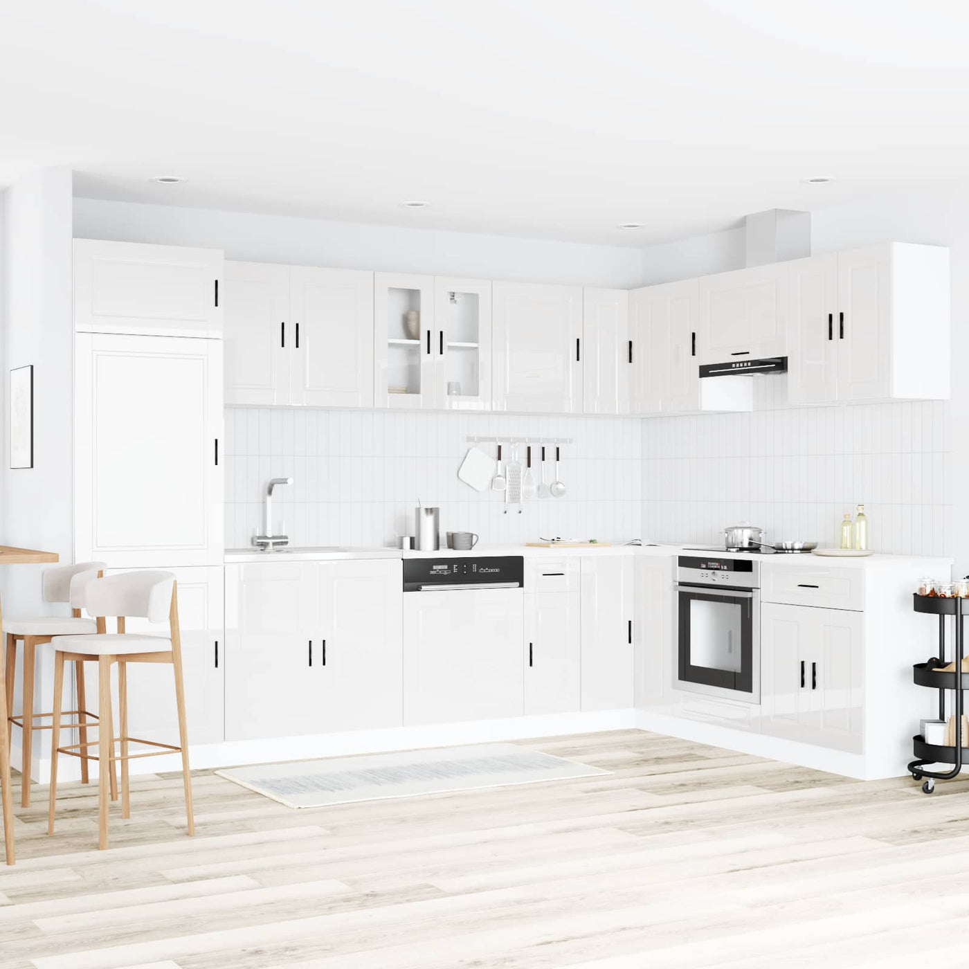 vidaXL Meuble sous évier Porto 2 pcs Blanc Bois d'ingénierie