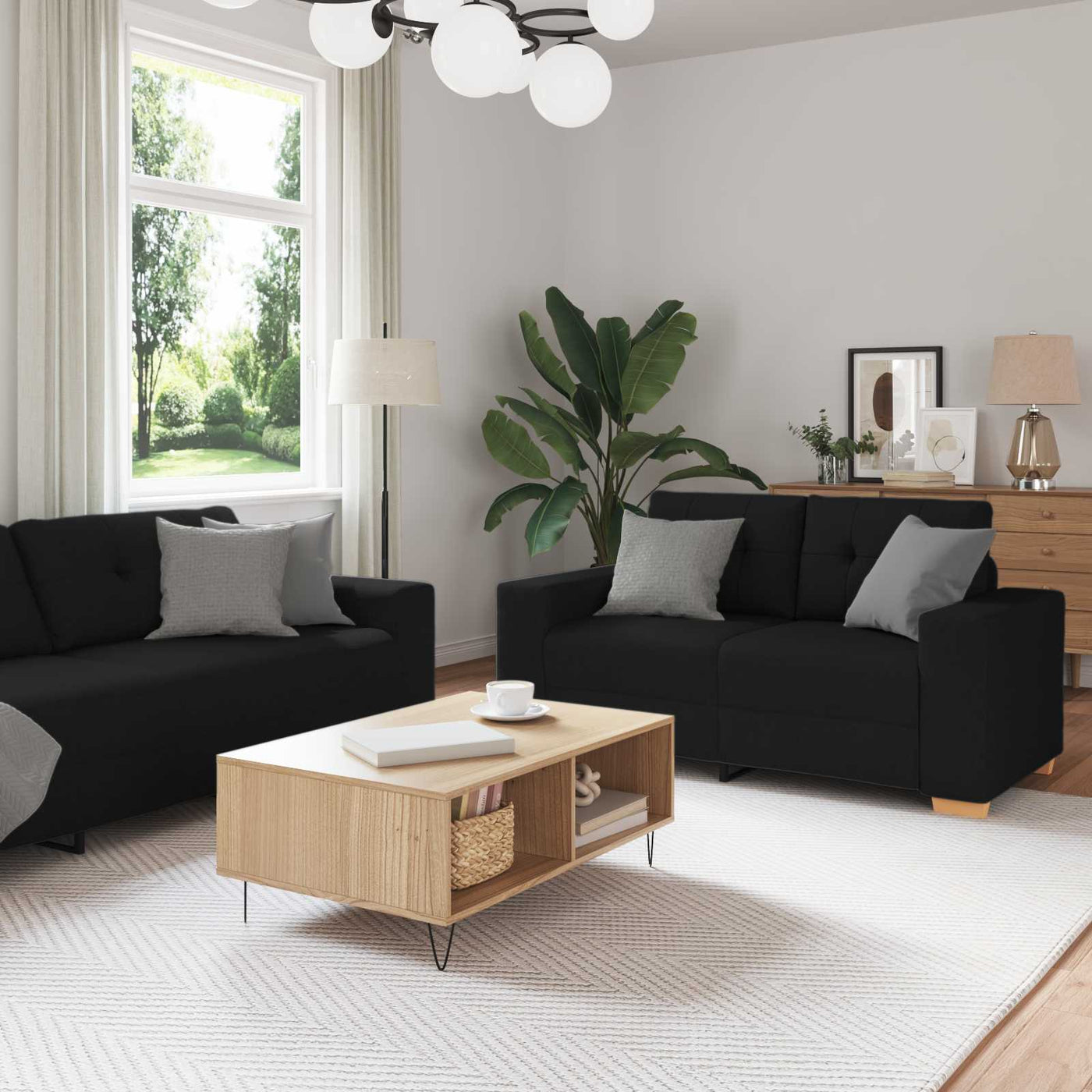 vidaXL Canapé 3 pcs Noir 221 x 80 x 80 cm tissu
