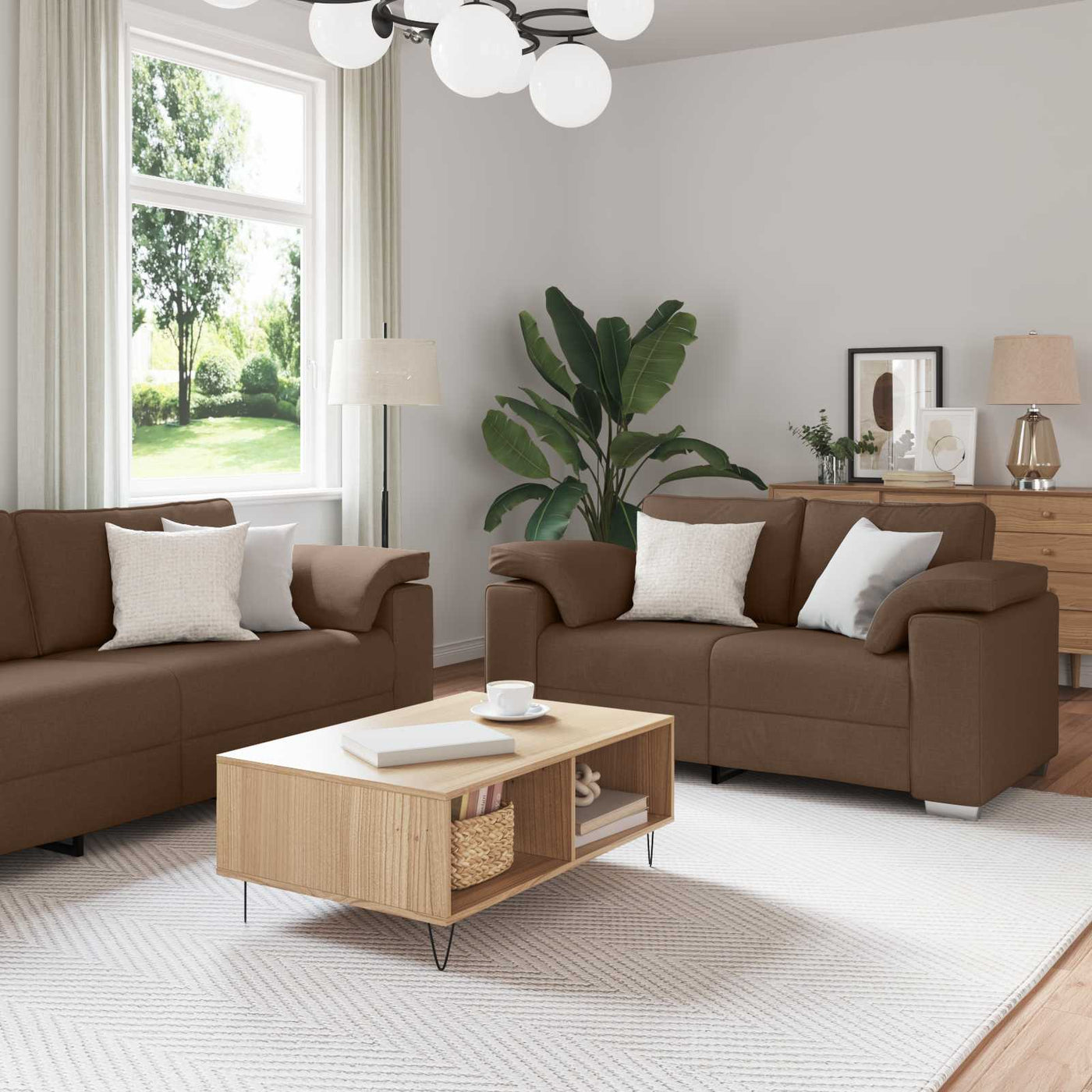 vidaXL Canapé 3 pcs Marron 219 x 80 x 82 cm tissu
