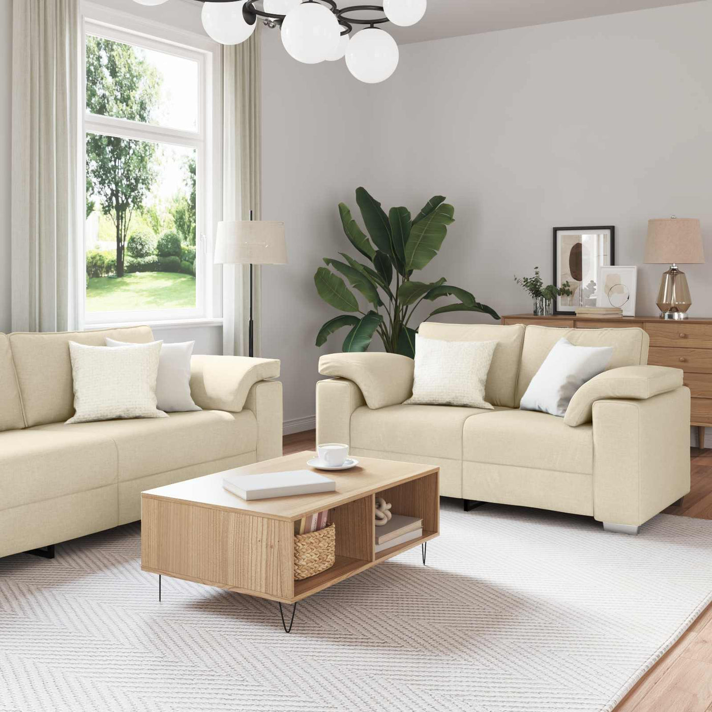 vidaXL Canapé 3 pcs Crème 219 x 80 x 82 cm tissu