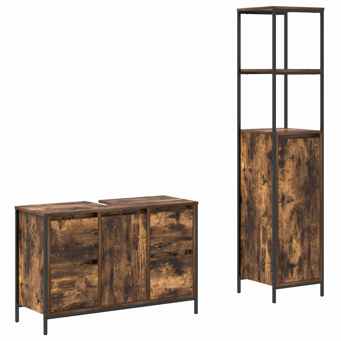 vidaXL Ensemble de mobilier de salle de bain 2 pcs Chêne fumé et noir