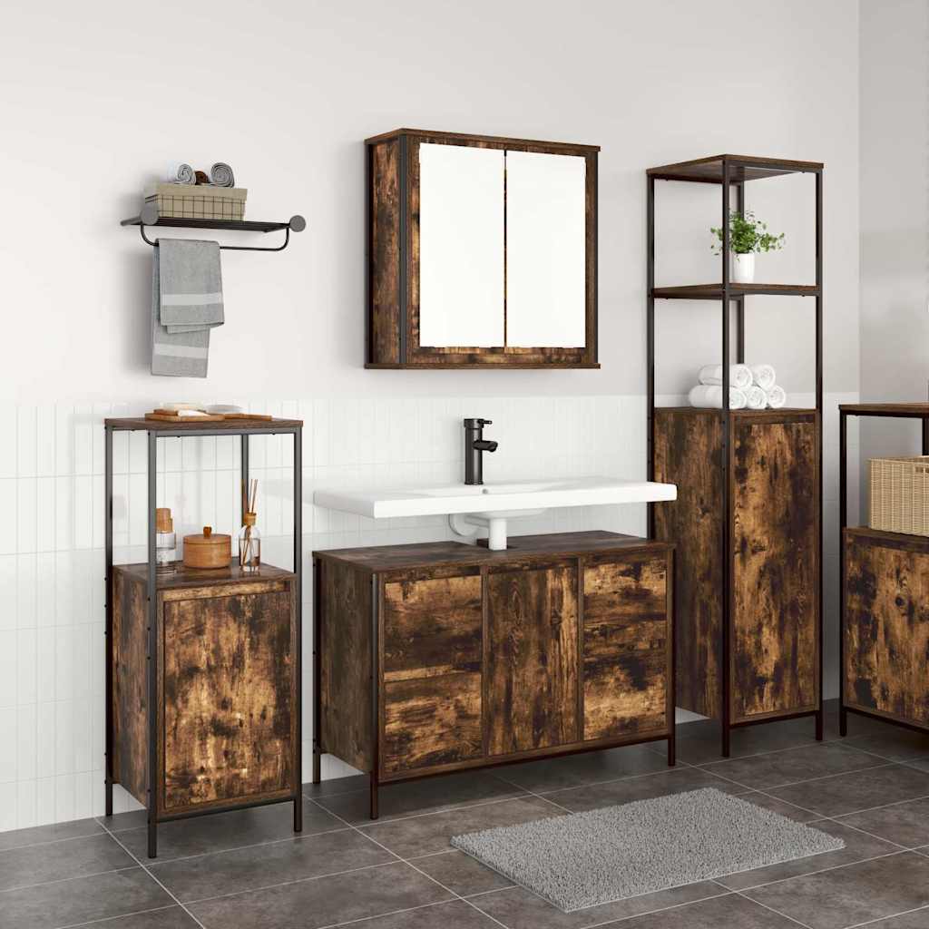 vidaXL Ensemble de mobilier de salle de bain 3 pcs Chêne fumé et noir