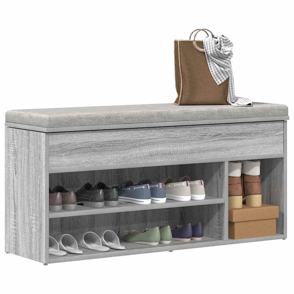 Schoenenbank 102X30,5X45Cm Bewerkt Hout Eikenkleur Grijs Sonoma