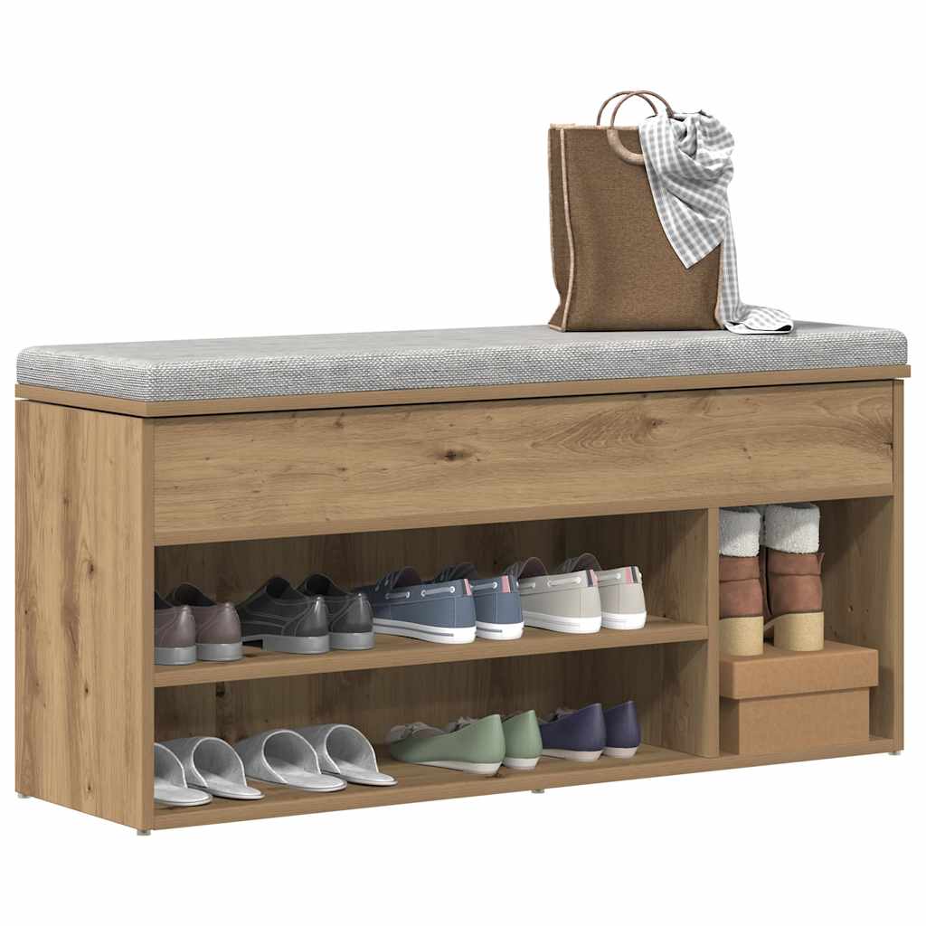 Schoenenbank 102X30,5X45 Cm Bewerkt Hout Artisanaal Eikenkleur Artisanaal Eikenkleurig