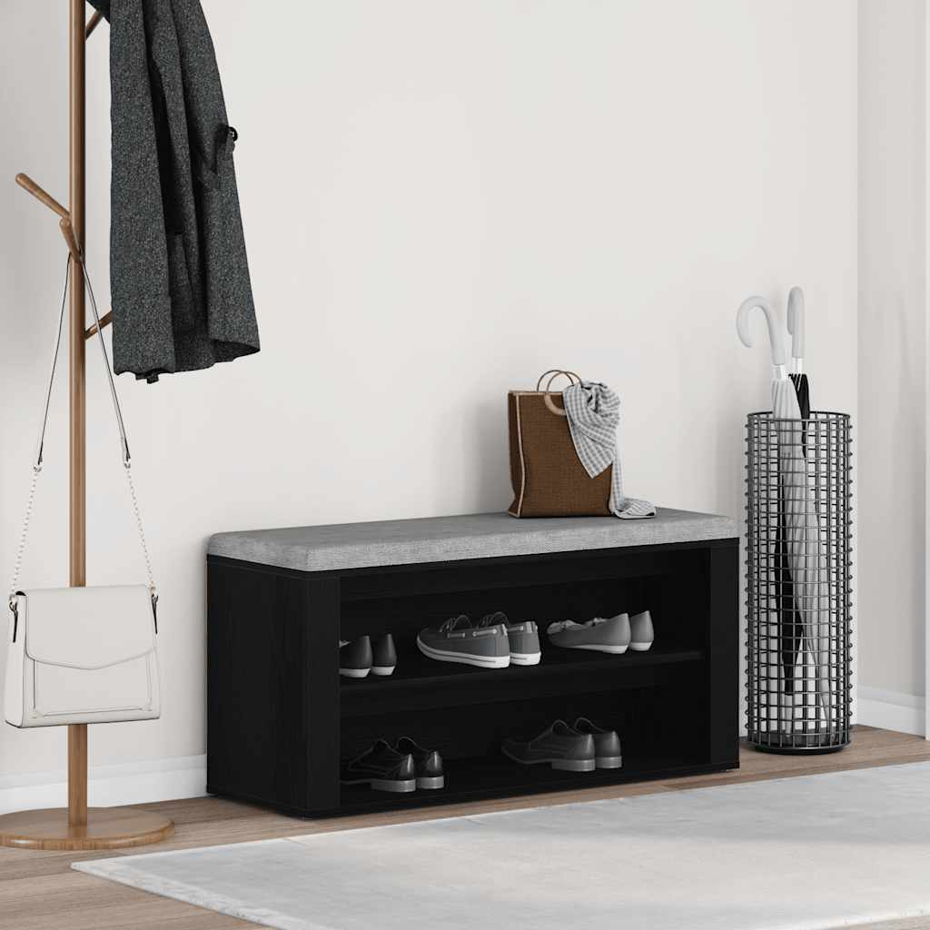 Schoenenbank 100X35X45 Cm Bewerkt Hout Kleurig Zwart Eiken