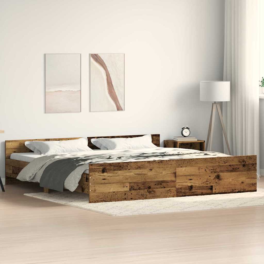vidaXL Cadre de lit Bois Ancien 203 x 203 x 50 cm Bois d'ingénierie