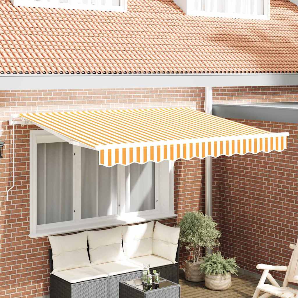 Inklapbare Luifel 300 X 200 Cm Stof Geel En Wit (Met Een Wit Frame)