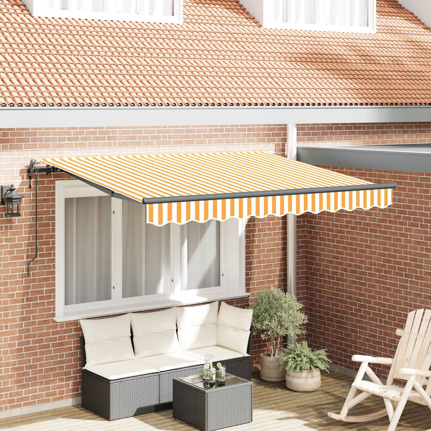 Inklapbare Luifel 300 X 200 Cm Stof Geel En Wit (Anthraciet Frame)