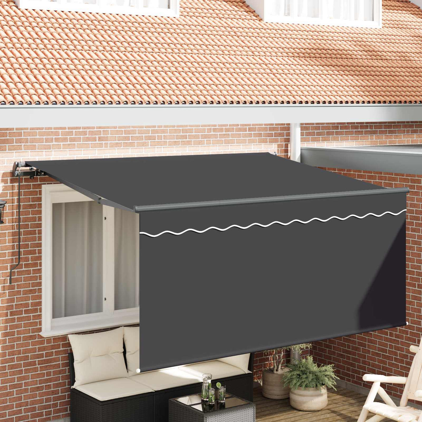 Inklapbare Luifel Gestreept Antraciet 300 X 200 Cm Stof Anthraciet (Anthraciet Frame)
